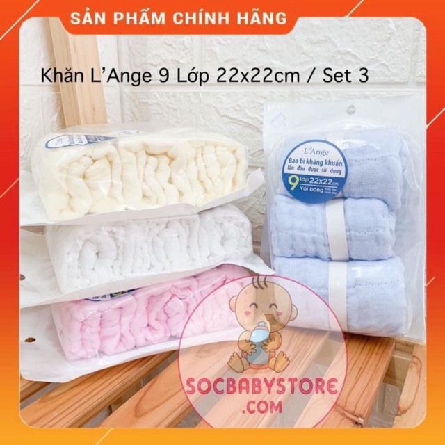 Khăn sữa vải bông 9 lớp L’ange ( Set 3 khăn )