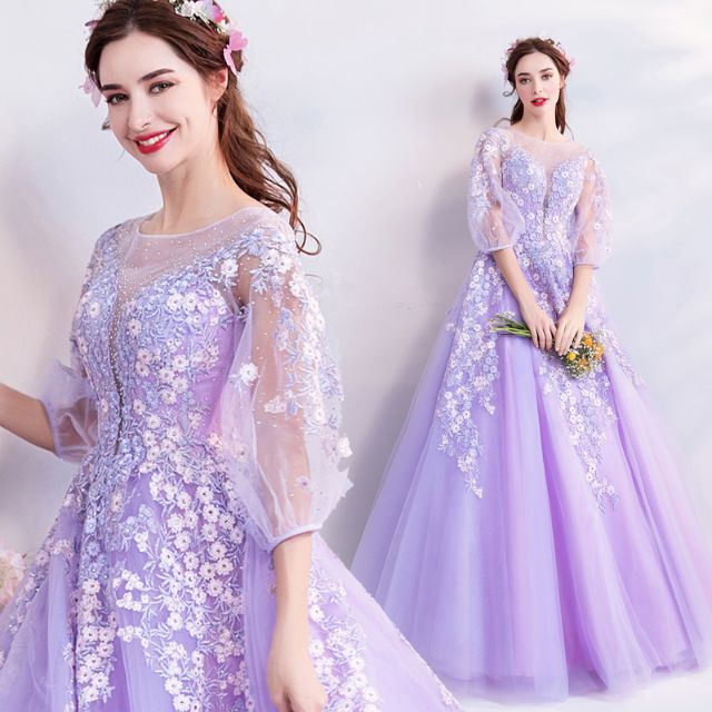 Đầm hoa dạ hội cô dâu/phù dâu đính đá DHCD398 (HÀNG ORDER 10-15 NGÀY)