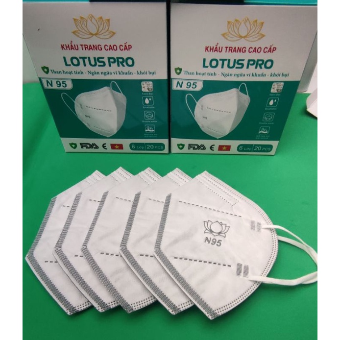 Khẩu trang N95 chính hãng  LOTUS PRO than hoạt tính phủ Nano bạc, 6 lớp kháng khuẩn bảo vệ sức khoẻ ( hộp 20 chiếc )