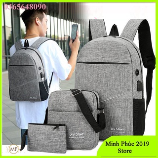 Balo + Túi đeo cheo + Túi cầm tay Set 3 món balo đựng laptop nam nữ có cổng sạc usb