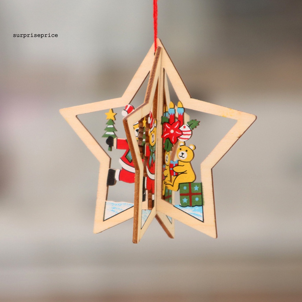 Phụ kiện treo trang trí cây thông giáng sinh hình ngôi sao bằng gỗ tự nhiên trọng lượng nhẹ