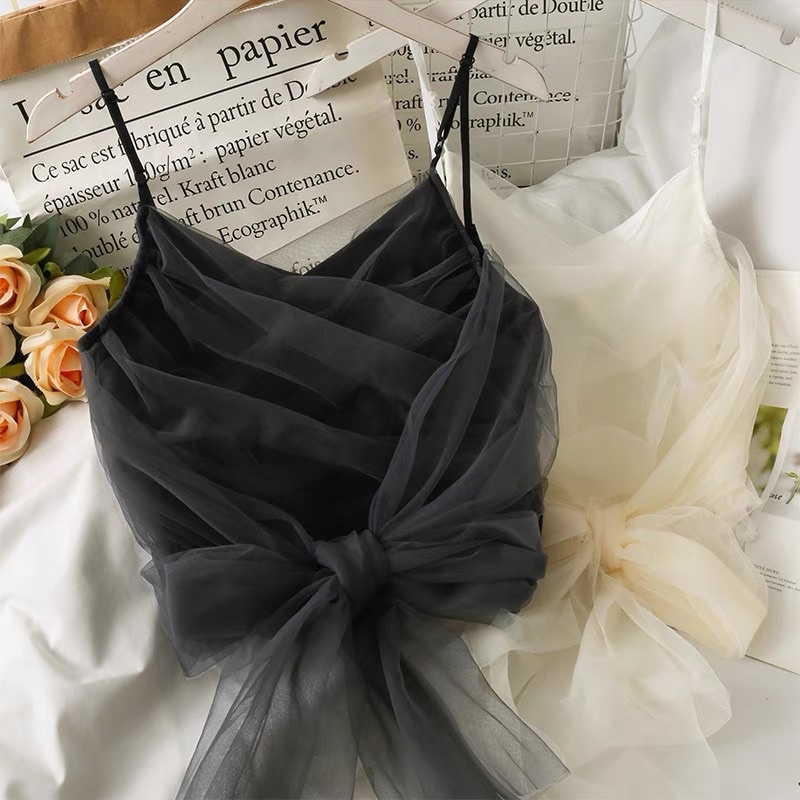 Áo Len 2 Dây Nơ Voan Thắt Eo Cực Xinh