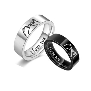 Nhẫn Titan Màu Bạc/Đen Khắc Chữ I Love You Cho Cặp Đôi