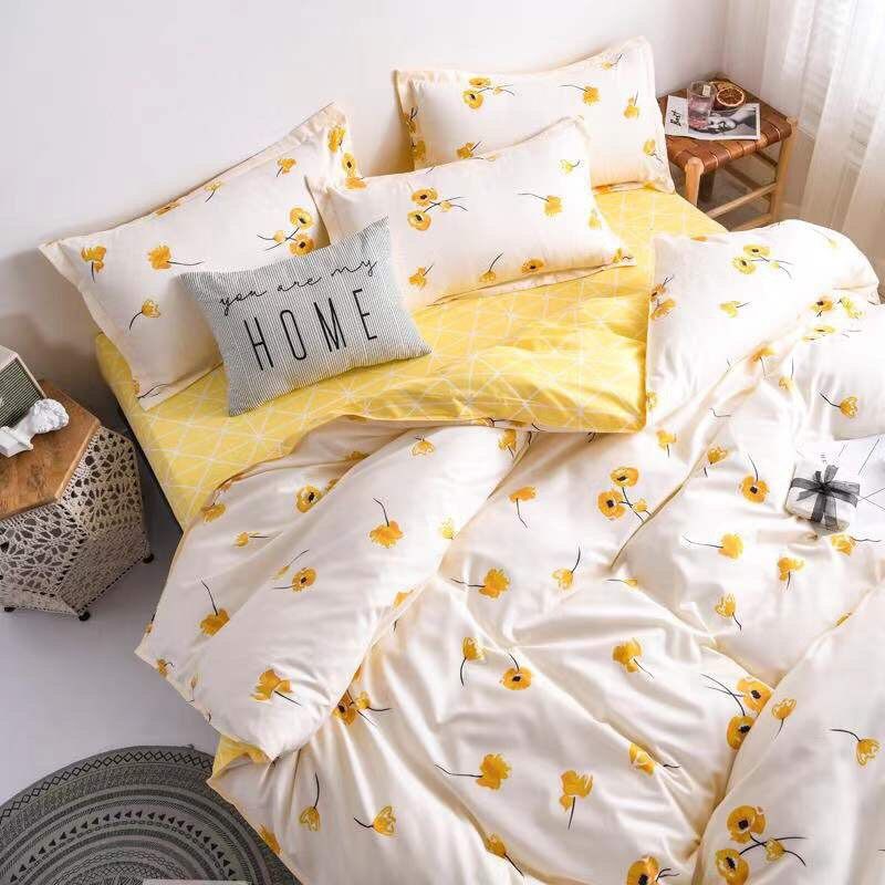 Bộ ga gối Cotton poly hoa ly vàng