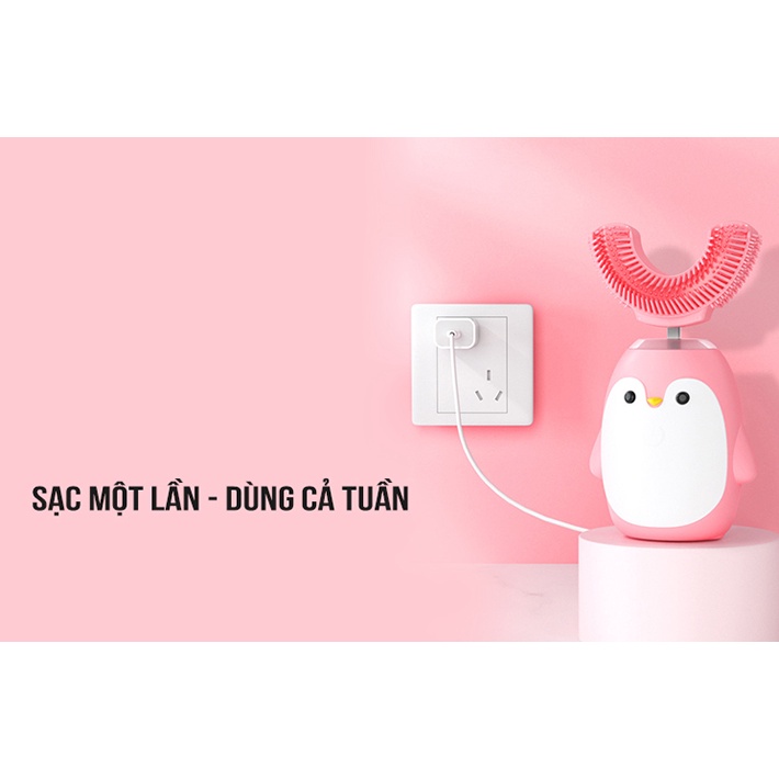 Bàn chải điện đánh răng cho bé chữ U WT-C04, Máy đánh răng điện tự động chữ U cho bé từ 2-8 tuổi, An toàn không độc hại