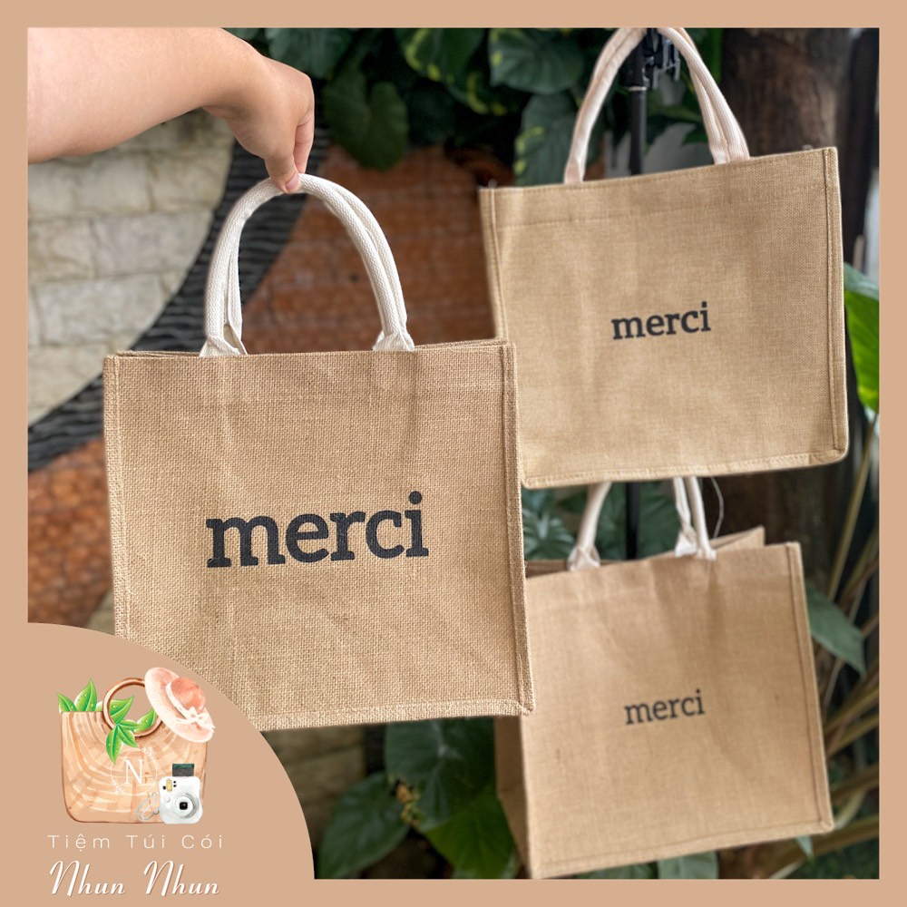 Túi cói chữ merci đi biển , đi du lịch