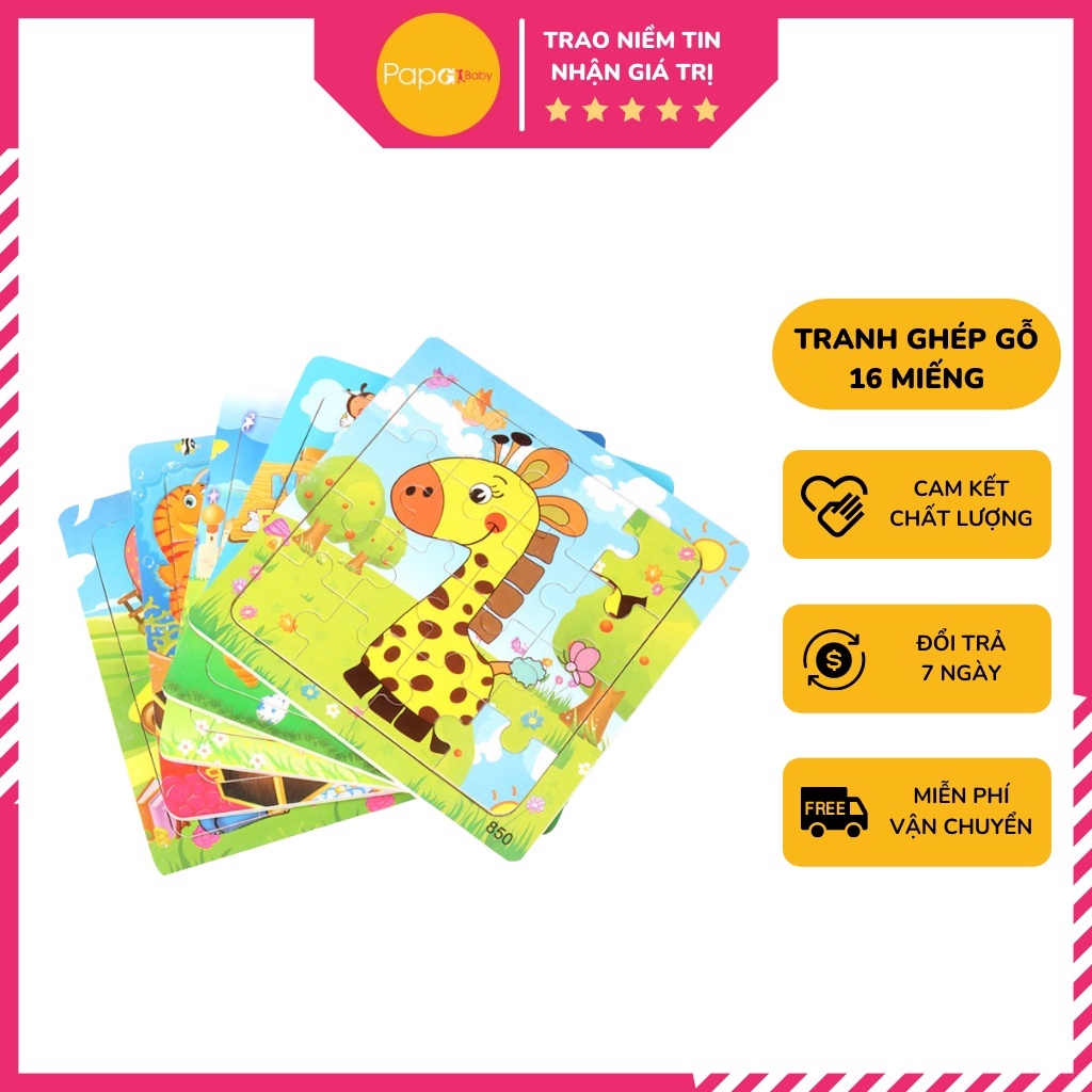 Đồ chơi tranh ghép hình 16 miếng gỗ puzzle, ghép hình, đồ chơi xếp hình