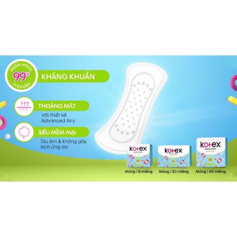 Băng Vệ Sinh Kotex kháng khuẩn hàng ngày gói 20 miếng