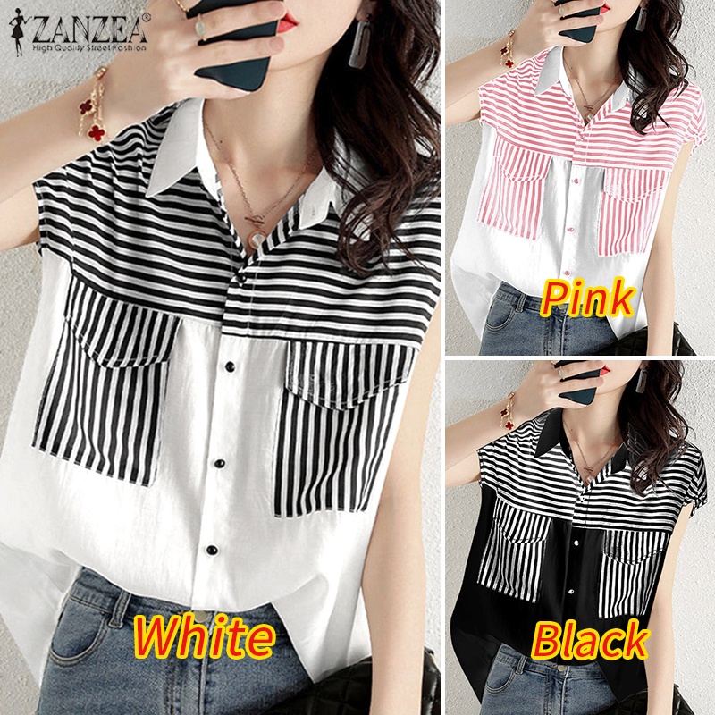 Zanzea Áo Sơ Mi Tay Dài Kẻ Sọc Có Túi Trước Thời Trang Cho Nữ