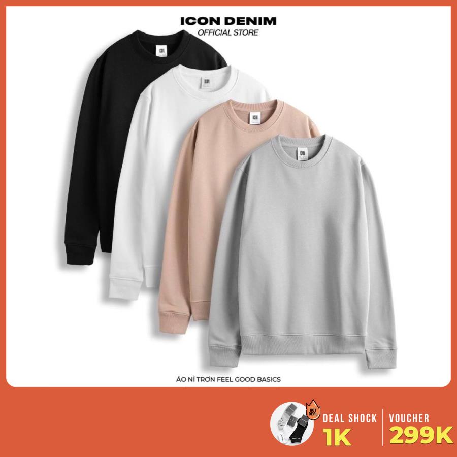 Áo Nỉ Trơn Tay Dài ICON DENIM Feel Good Basics