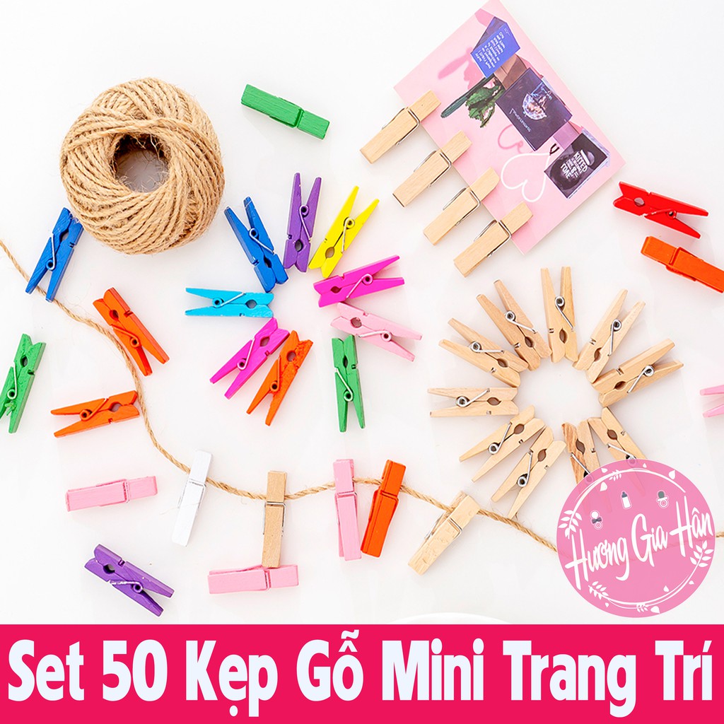 Set 50 Kẹp Gỗ Mini Trơn/Màu 25mm Dùng Để Trang Trí Tiện Dụng