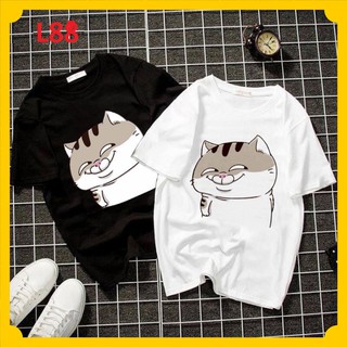 Áo thun unisex tay cộc mèo ami bụng bự (Áo màu trắng)