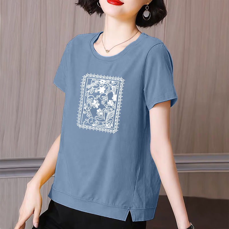 Áo thun cotton ngắn tay dáng rộng thời trang mùa hè cho phụ nữ trung niên