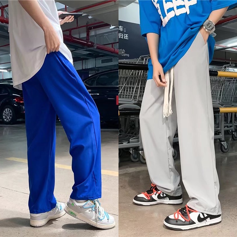 Quần Thể Thao Vải Lụa Mát Màu Trơn Dáng Rộng Phong Cách Hàn Quốc Thời Trang Cho Nam Size S-5xl