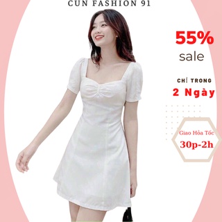 Đầm váy suông body lụa nhún ngực tay ngắn CUN065 Cho nữ kiểu Tôn Dáng siêu xinh