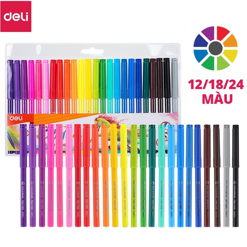 Bút màu lông 1.0mm Deli 12 màu / 18 màu / 24 màu fiber pen - EC10003 / EC10013 / EC10023