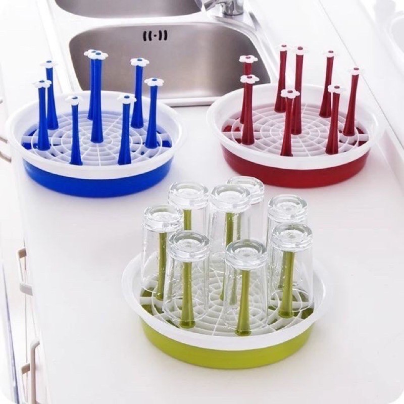 Giá úp ly, cốc chống đổ 6 cốc - 8 cốc có thể tháo rời tiện lợi, Khay úp cốc hình bông hoa xinh xắn