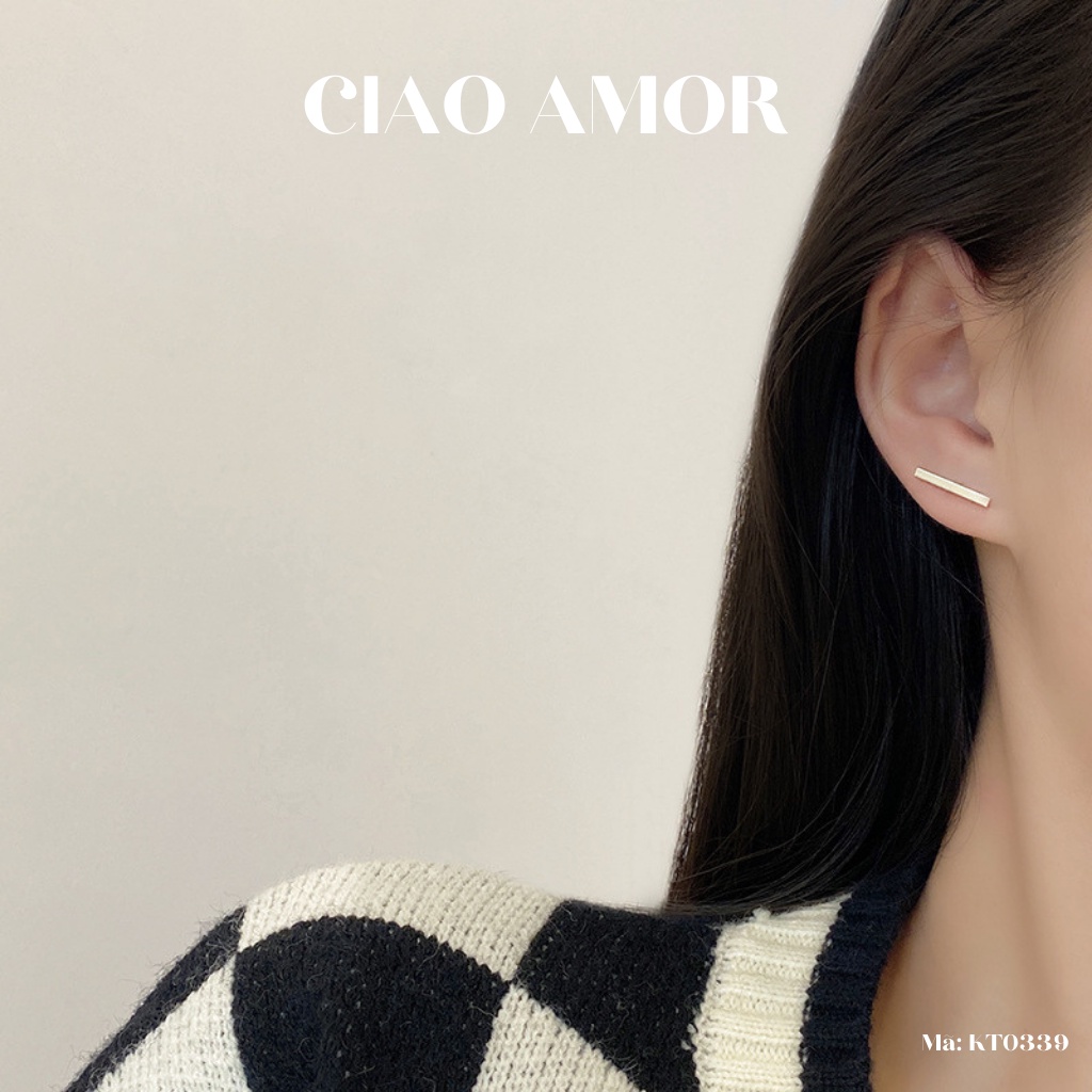 Khuyên tai nữ, Bông tai nữ bạc 925 thanh ngang thanh sau dài đá Trang sức Ciao Amor - KT0339