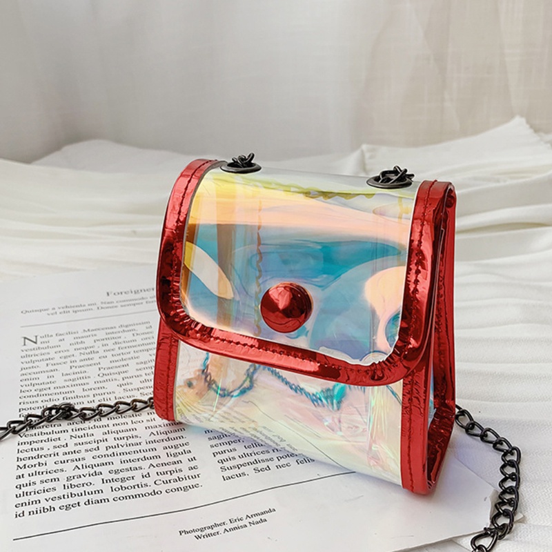 Túi Đeo Chéo Mini Trong Suốt Phối Dây Đeo Sợi Xích Thời Trang Cho Nữ