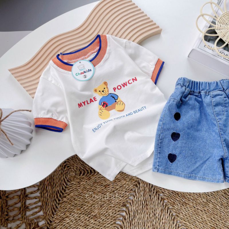 Set áo phông quần jean Chaukids beer cho bé