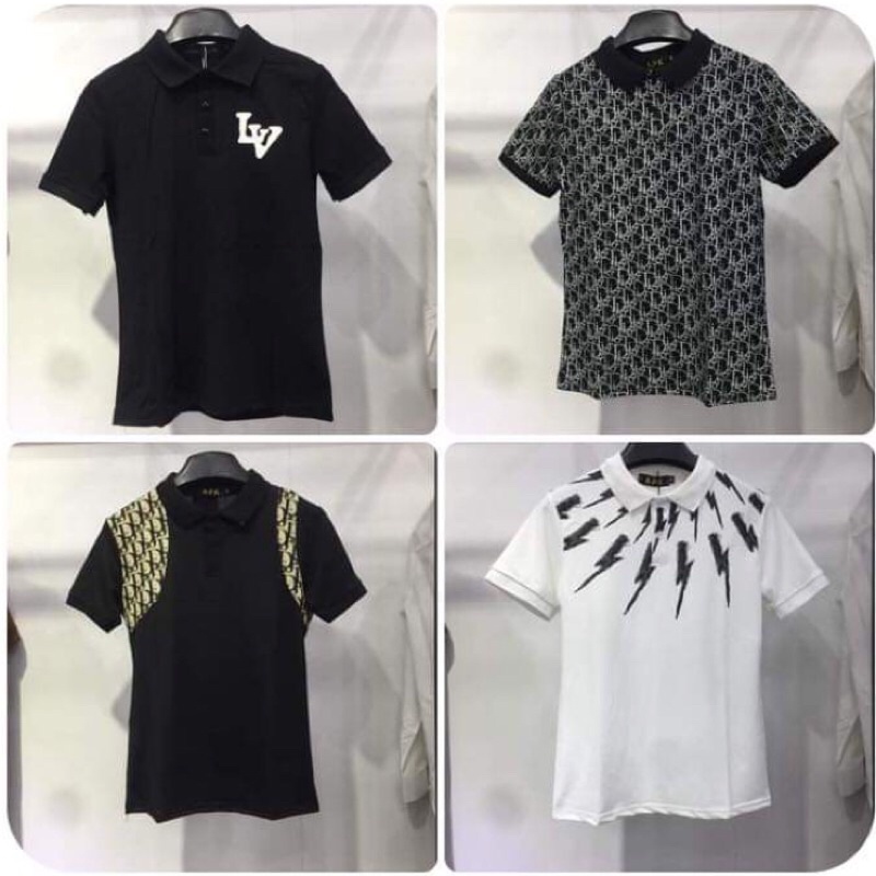 Áo polo thời trang nam có họa tiết, Áo cộc tay có cổ phong cách nhiều mầu cotton btshop từ 45 đến 75 kg