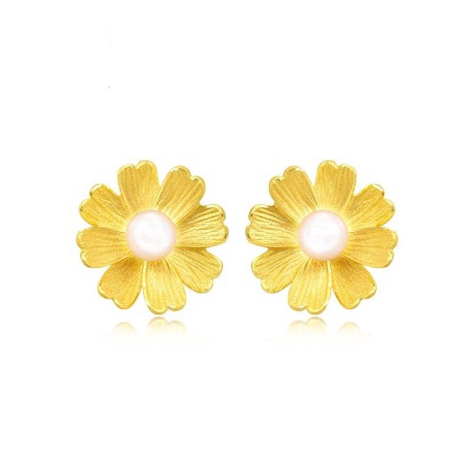 Hoa Tai Dáng Dài Hình Bông Hoa Phối Ngọc Trai Phong Cách Vintage