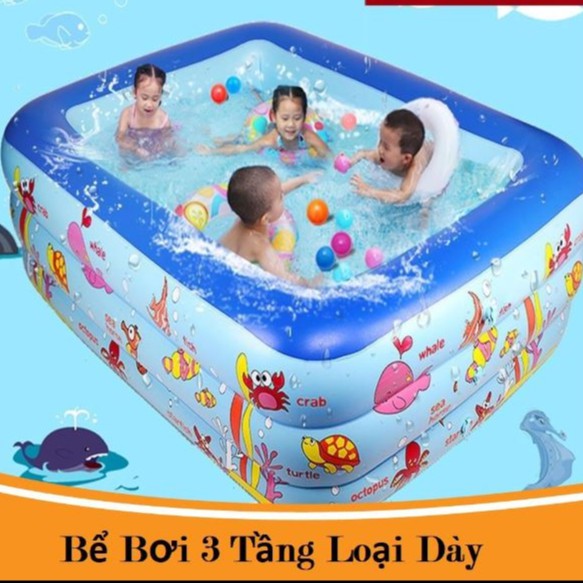 (LOẠI TỐT) -BỂ BƠI 3 TẦNG HÌNH CHỮ NHẬT 1,3 MÉT LOẠI DÀY DÀNH CHO CÁC BÉ VUI CHƠI NGÀY HÈ - ĐẾ CHỐNG TRƠN TRƯỢT TỐT