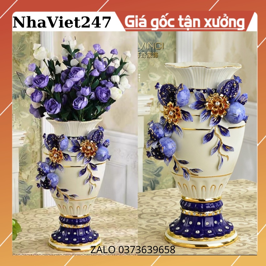 Lọ Hoa-Bình Cắm Bông Bằng Gốm Sứ Trắng Vẽ Vàng-Gốm Quảng Châu,Vật trang trí Decor Bàn,Tủ,Kệ,đẹp,giá rẻ,quà tặng ý nghĩa