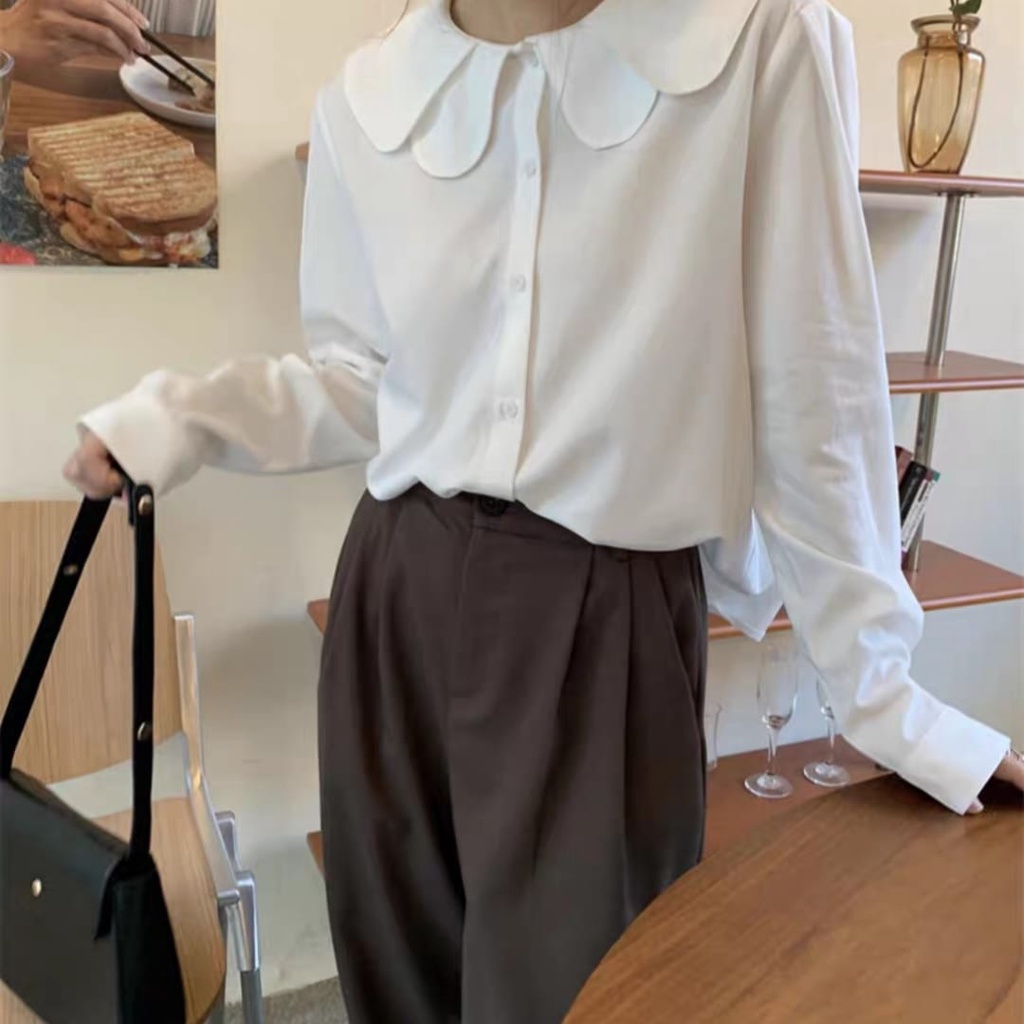 Áo sơ mi kiểu cổ sen hai lá vintage áo kiểu nữ