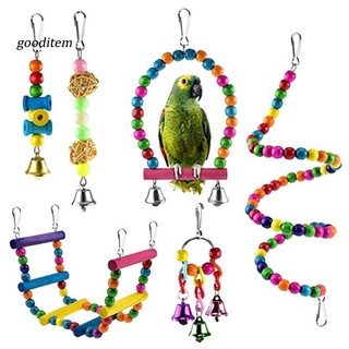 Bộ 6 dây treo đồ chơi gặm nhai cho chim phối chuông trang trí lồng chim vẹt tiện lợi