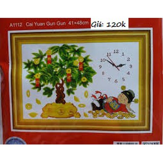 Tranh thêu đồng hồ thần tài A1112 41x48cm