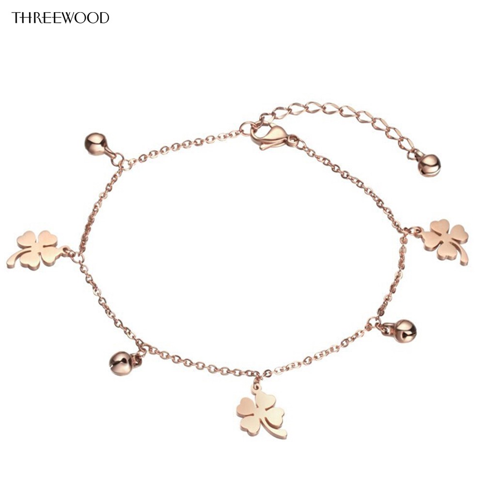 Lắc chân trang trí hình cỏ 4 lá may mắn cho nữ đeo vào mùa hè | BigBuy360 - bigbuy360.vn