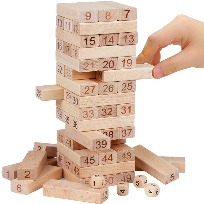 Bộ đồ chơi rút gỗ, trò chơi rút gỗ Wood Toys, game rút gỗ kèm 4 xúc xắc chất liệu cao cấp