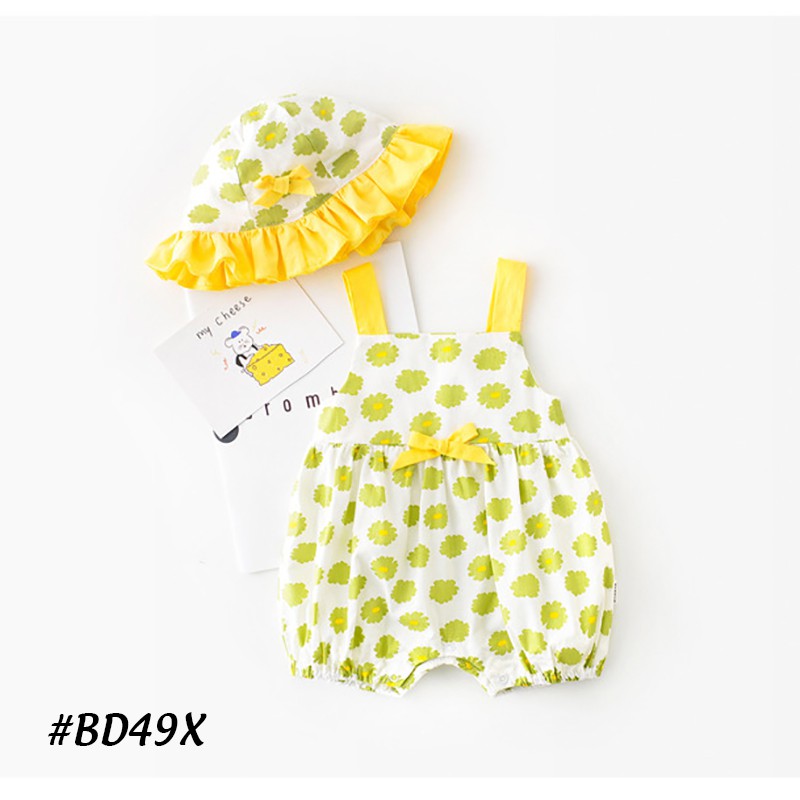 Bodysuit bé sơ sinh, áo sơ sinh cho bé từ 1 tháng đến 1 tuổi họa tiết xinh kèm nón chất liệu cotton 100% cao cấp  DB49