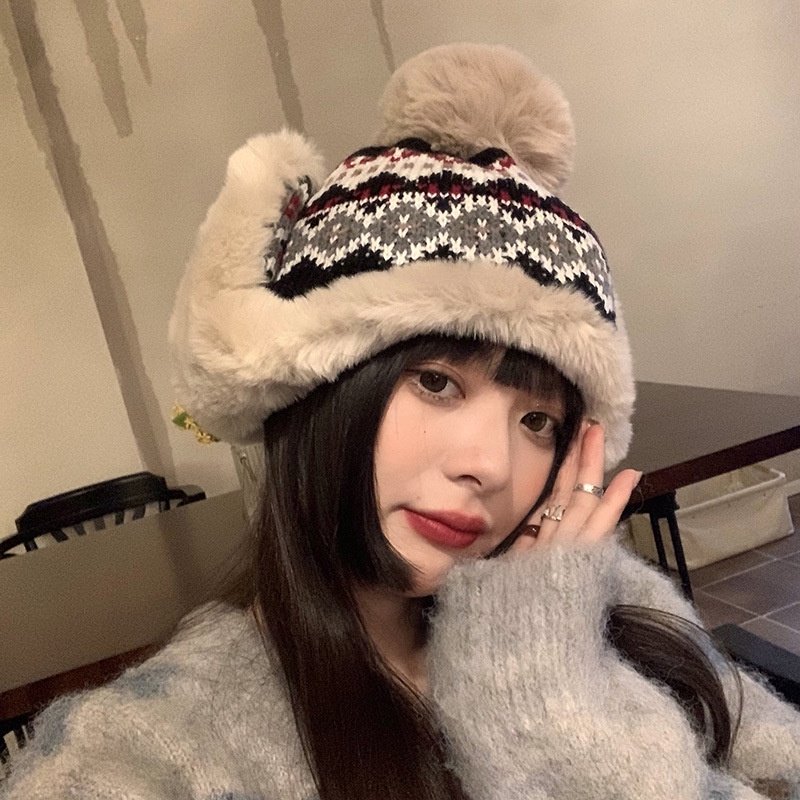 Mũ Len Dày Dặn Giữ Ấm Tai Chống Lạnh Phong Cách Hàn Quốc Cho Nữ