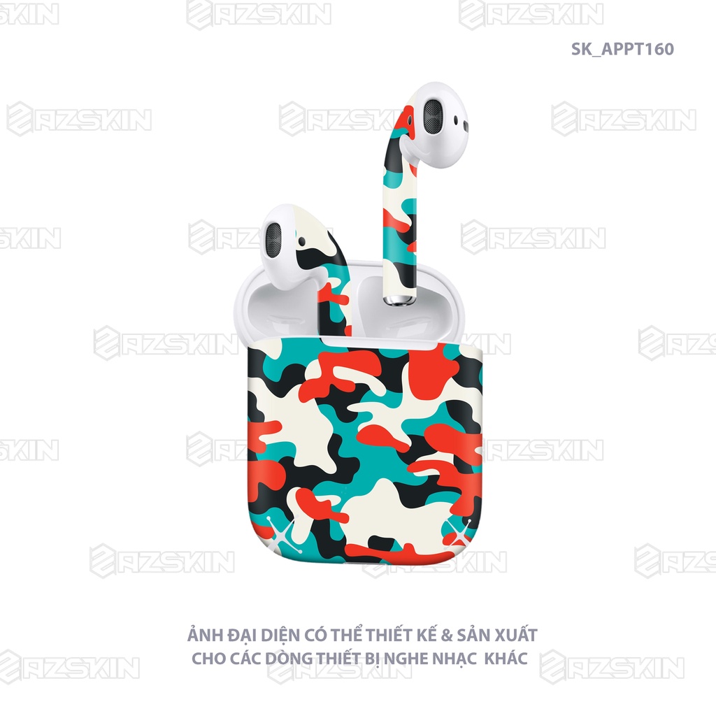 Dán Skin Hình Airpod 1/2/Pro Thiết Kế Camo Xanh Cam Trắng |SK_APPT160| Chất Liệu PVC Chống Nước, Bền Màu, Cắt Sẵn Khuôn