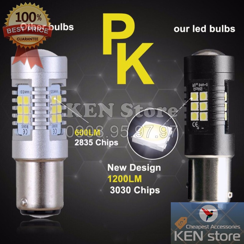 Bóng LED 1156 BA15S BAU15S P21W PY21W làm đèn xi nhan, đèn demi, đèn lùi ô tô xe máy 21smd 3030