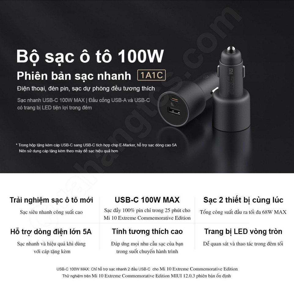 Sạc xe hơi ô tô nhanh 1A1C 100w Xiaomi | BigBuy360 - bigbuy360.vn