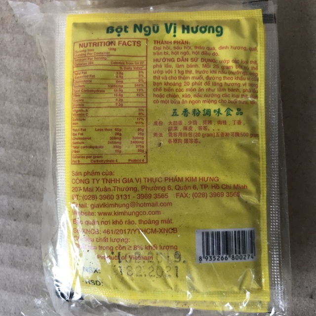 [10 Gói x5g] Bột Ngũ Vị Hương Kim Hưng