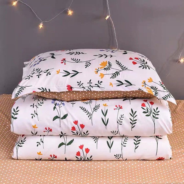 Bộ chăn ga gối drap giường chất cotton poly họa tiết hoa nhiều màu