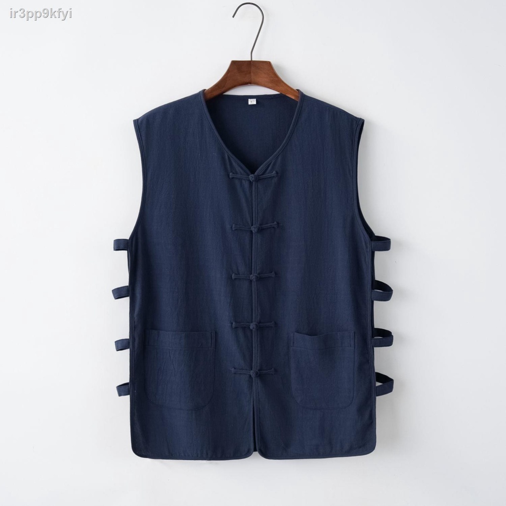 ☎✁✶Cotton Tang phù hợp với nam thanh niên Áo vest nam phong cách Trung Quốc Áo ghi lê mùa hè Trung Quốc tha