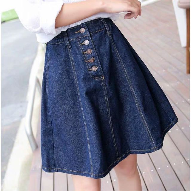 Váy jean, váy jean cạp cao, váy jean có túi, váy jean chữ A, chân váy jean, váy jean nút, váy bút chì, váy jean bigsize