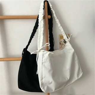 Túi tote đeo chéo dây rút có khóa & túi con - vải canvas, phong cách ULZZANG