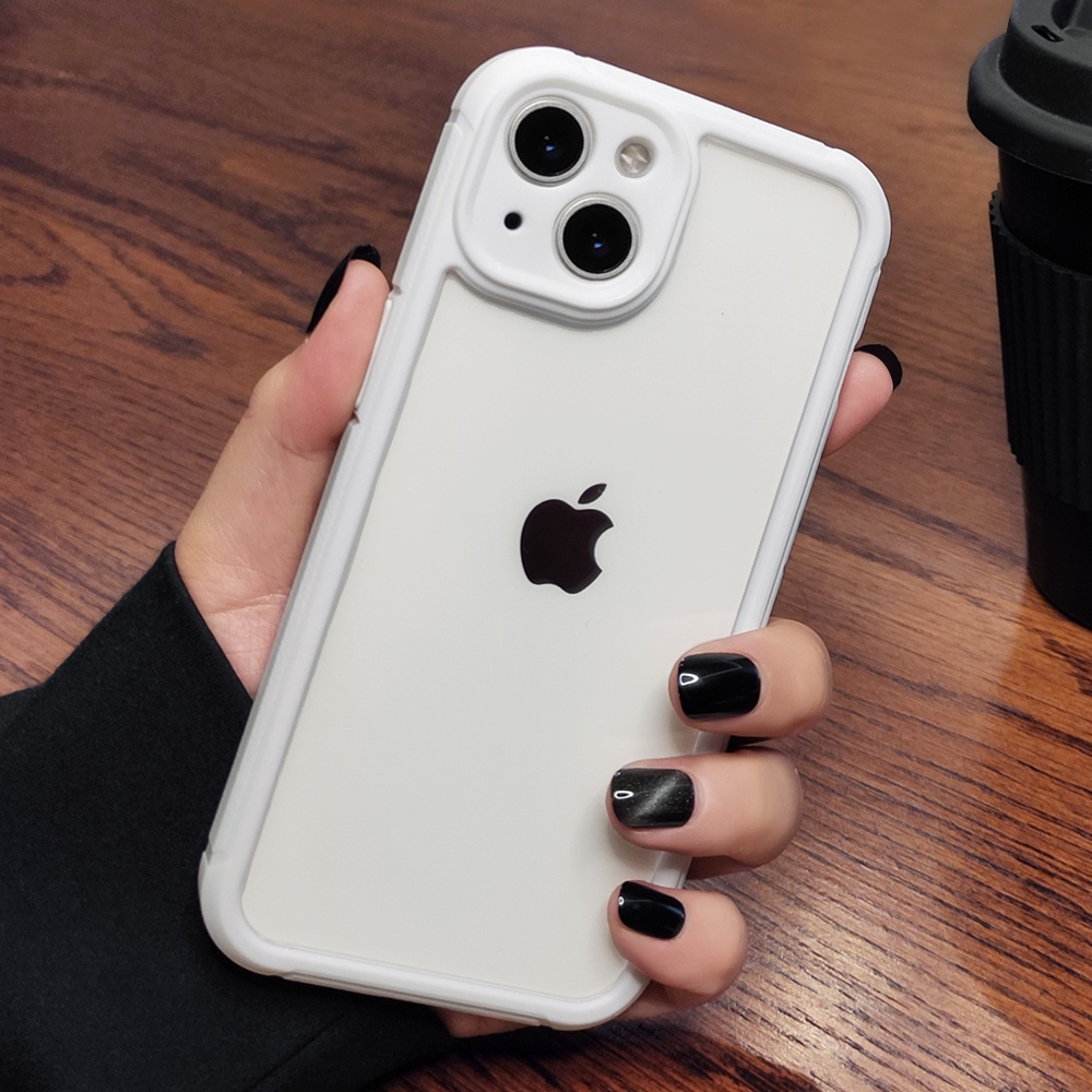 Ốp Điện Thoại Cứng Viền Silicon Dẻo Trong Suốt Chống Sốc Cho iPhone 11 12 13 14 Pro Max 14 Plus