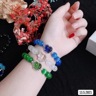 Vòng đá phong thủy Hồ Ly-Tỳ Hưu bọc bạc