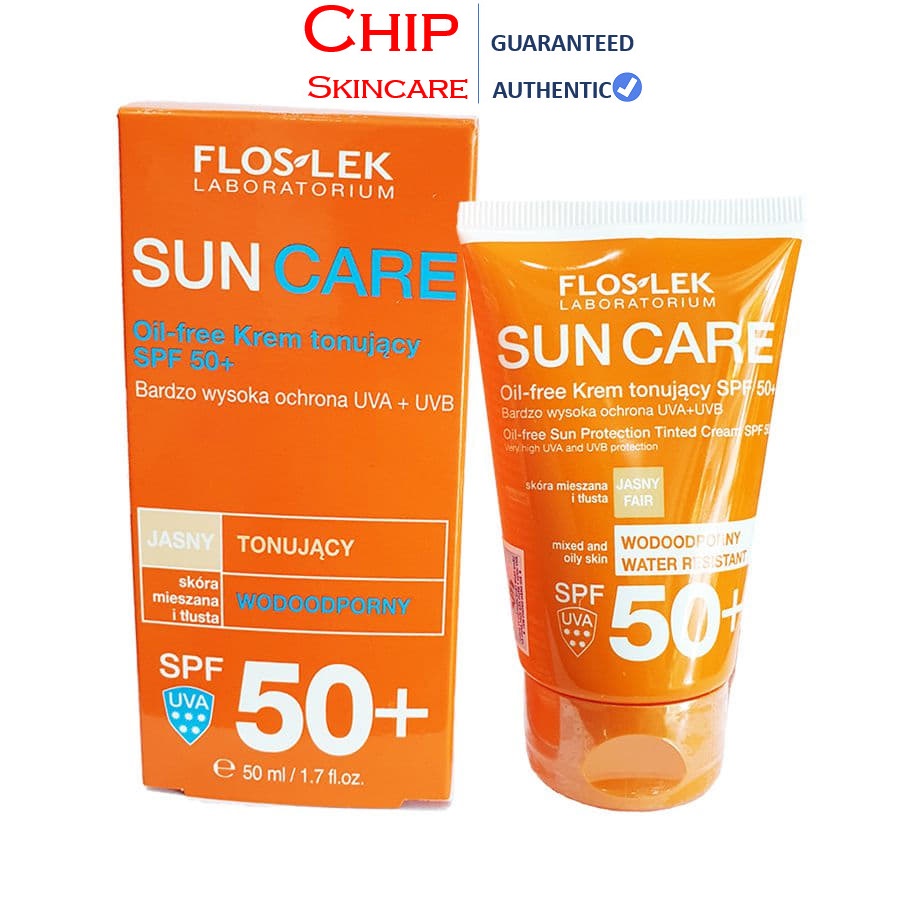 Kem Chống Nắng Floslek Sun Care - Oil Free Sun Protection Tinted Cream SPF50+ 50ml Cho Da Dầu Mụn