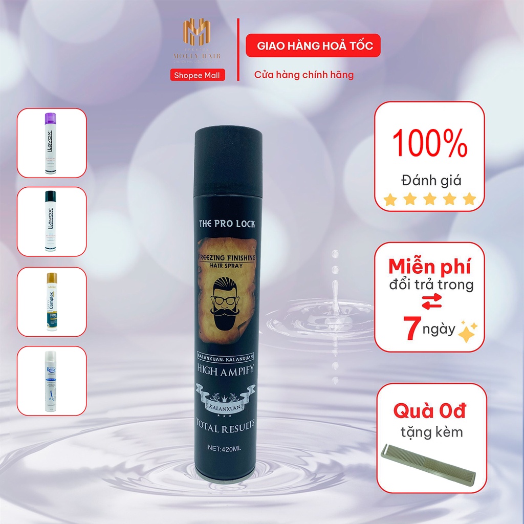 Keo xịt tóc giữ nếp nam nữ Mollyhair Kella, Nanocomplex giữ nếp 24h - 420ml