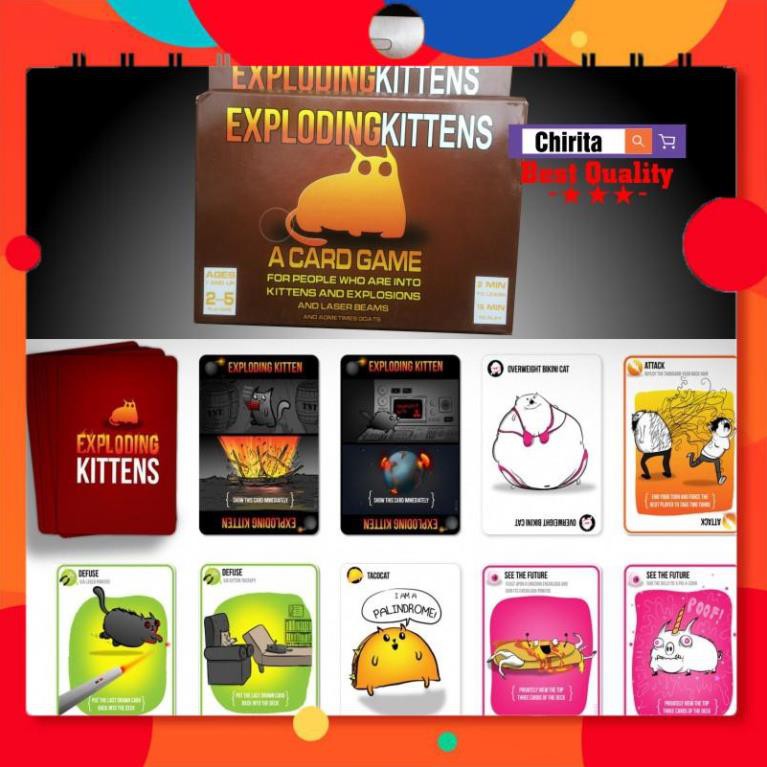 Bộ Bài Mèo Nổ Exploding Kittens LOẠI 56 Lá Giấy Cứng Cực Thú Vị - MN56L
