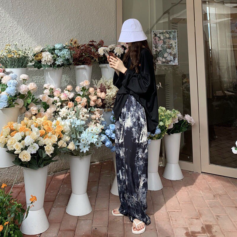 Quần ống rộng màu loang đen xám