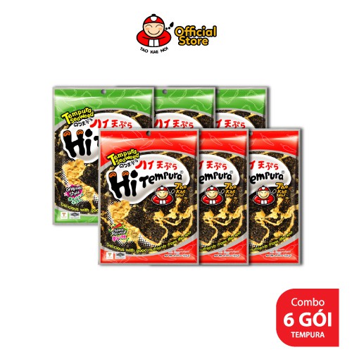 [COMBO 6 GÓI MIX VỊ] Snack rong biển TaoKaeNoi Hi Tempura chiên giòn kiểu Nhật 25g x 6 gói ( 3 Cay, 3 Truyền Thống)